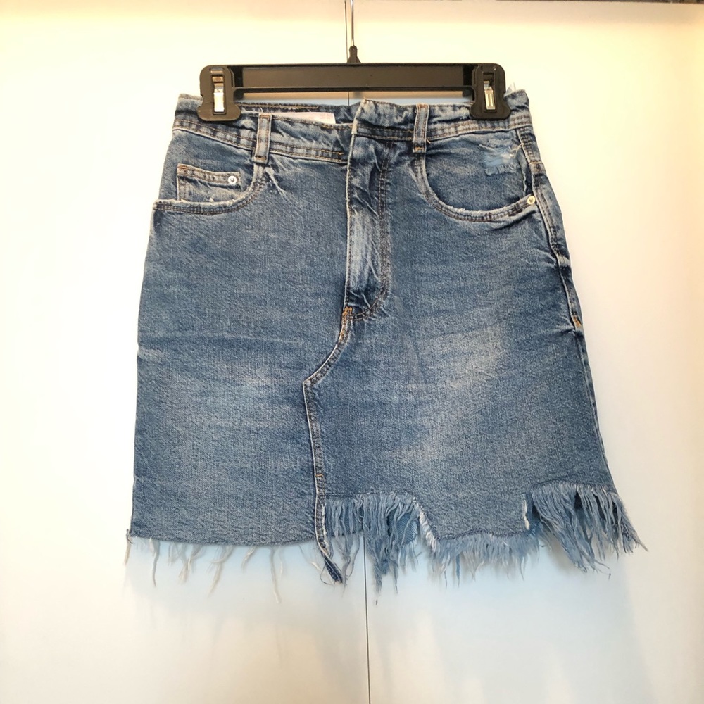 Zara Distressed Denim Skirt